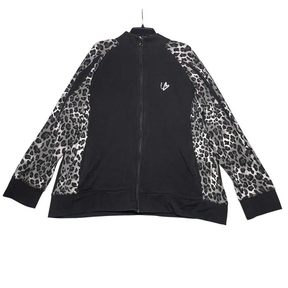 Lane Bryant Women's 22/24 Plus Size Activewear Jacket Full Zip Black Leopard